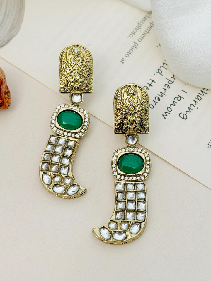 Green Stone Statement Earrings – Designer Festive Glam | SHOBITAM