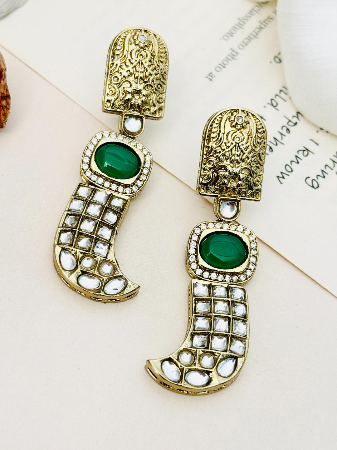 Green Stone Statement Earrings – Designer Festive Glam | SHOBITAM