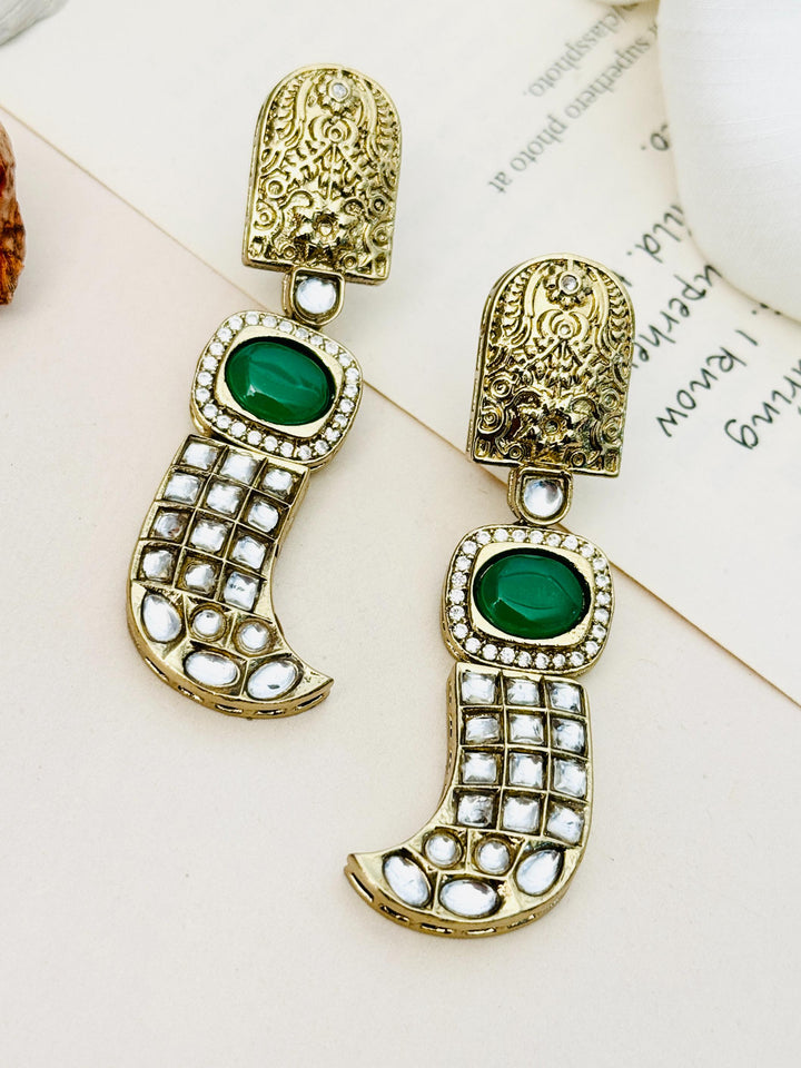 Green Stone Statement Earrings – Designer Festive Glam | SHOBITAM