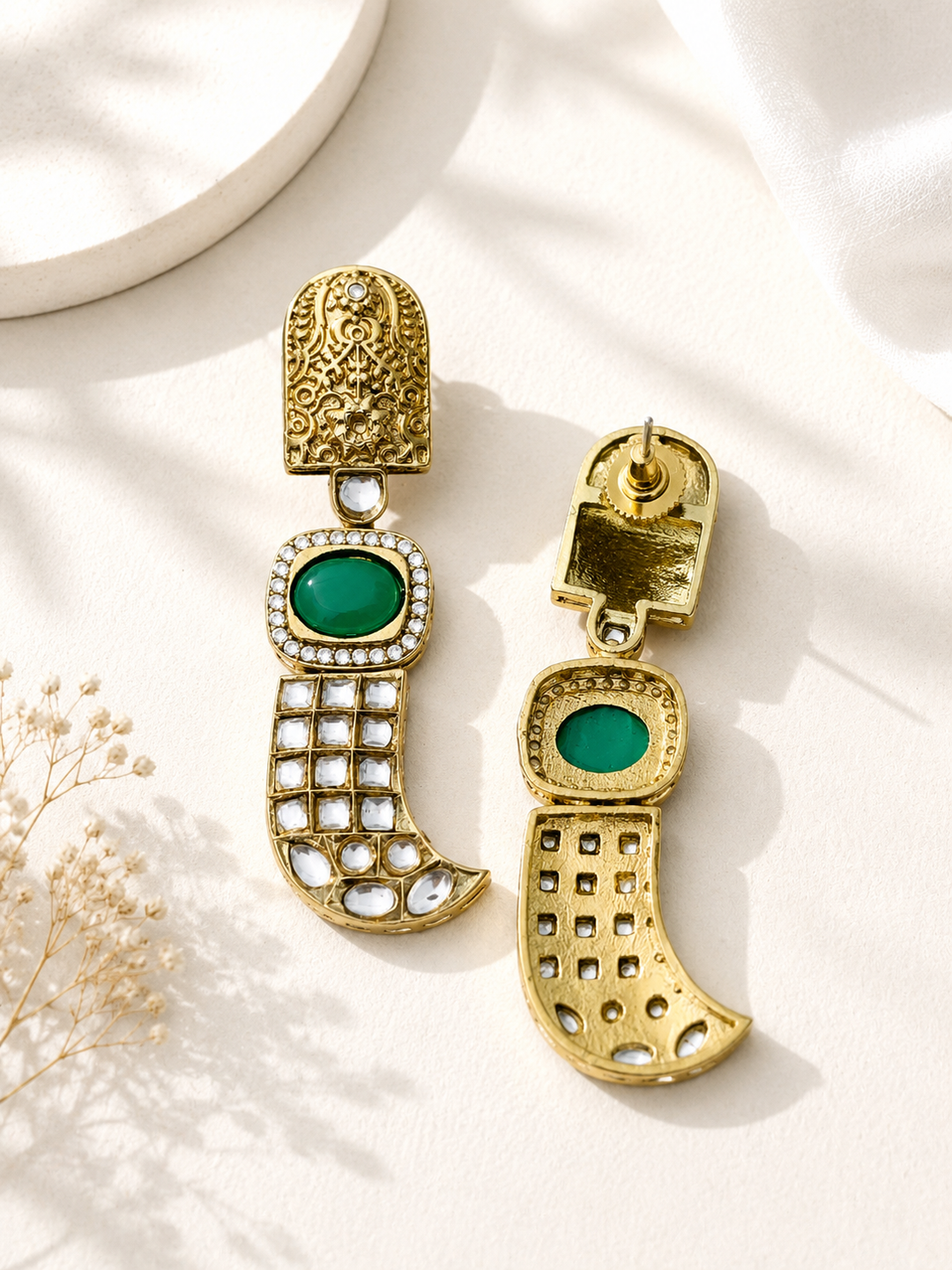 Green Stone Statement Earrings – Designer Festive Glam | SHOBITAM