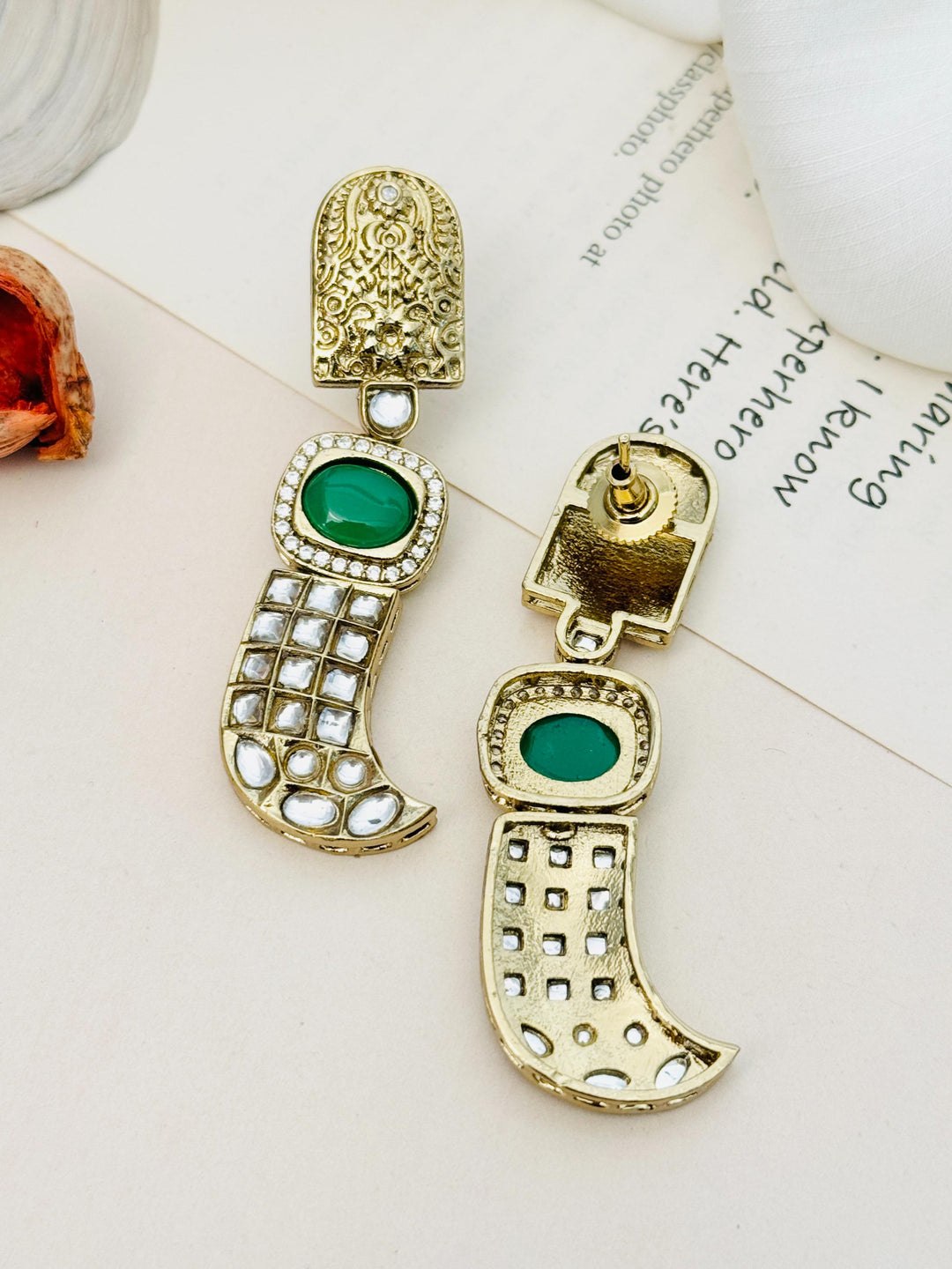Green Stone Statement Earrings – Designer Festive Glam | SHOBITAM