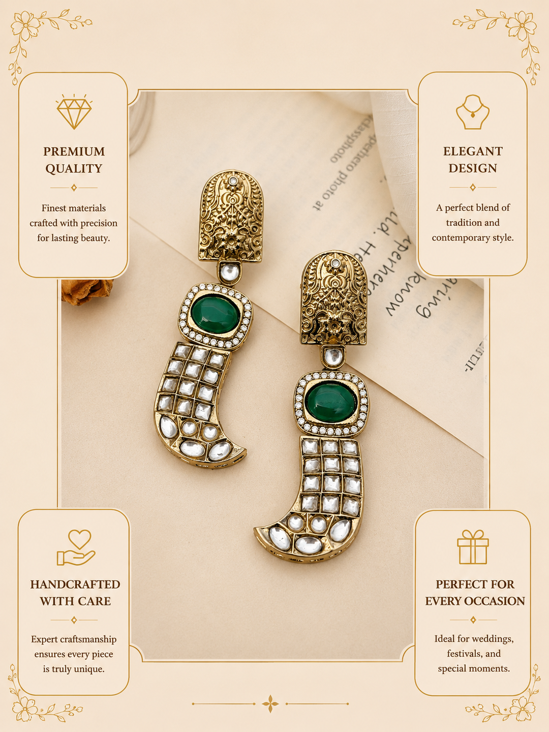 Green Stone Statement Earrings – Designer Festive Glam | SHOBITAM