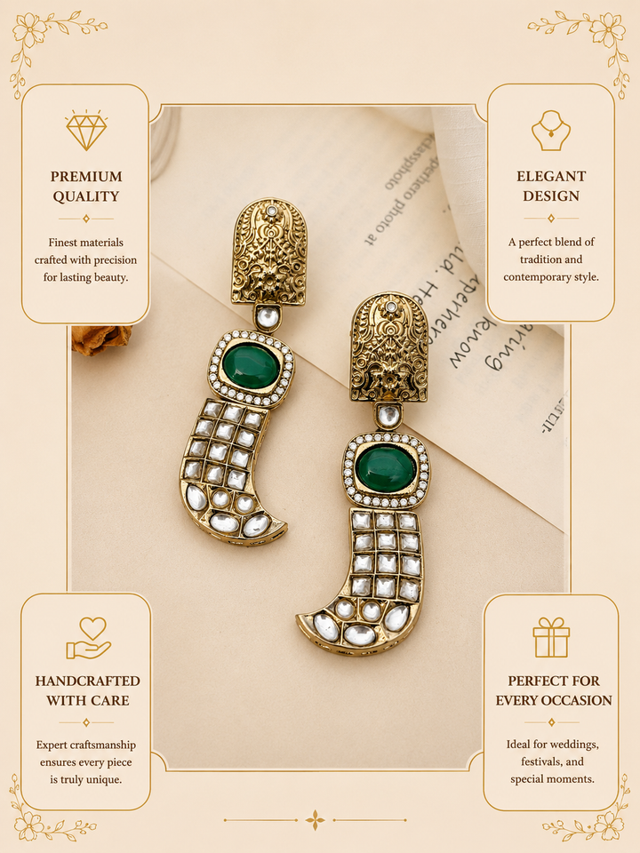 Green Stone Statement Earrings – Designer Festive Glam | SHOBITAM