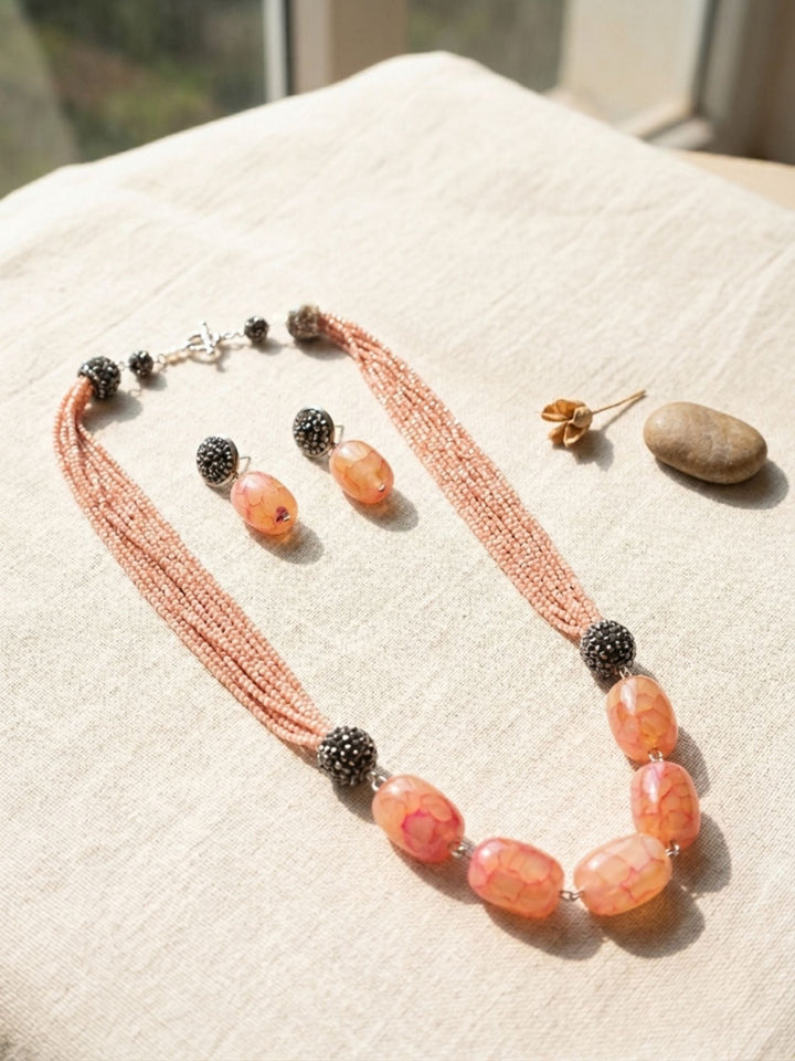 Peach Beaded Mala Set – Elegant Festive Styling | SHOBITAM