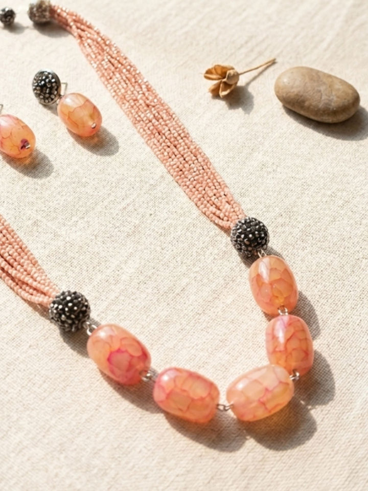 Peach Beaded Mala Set – Elegant Festive Styling | SHOBITAM
