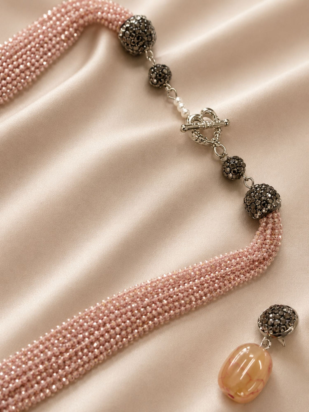 Peach Beaded Mala Set – Elegant Festive Styling | SHOBITAM