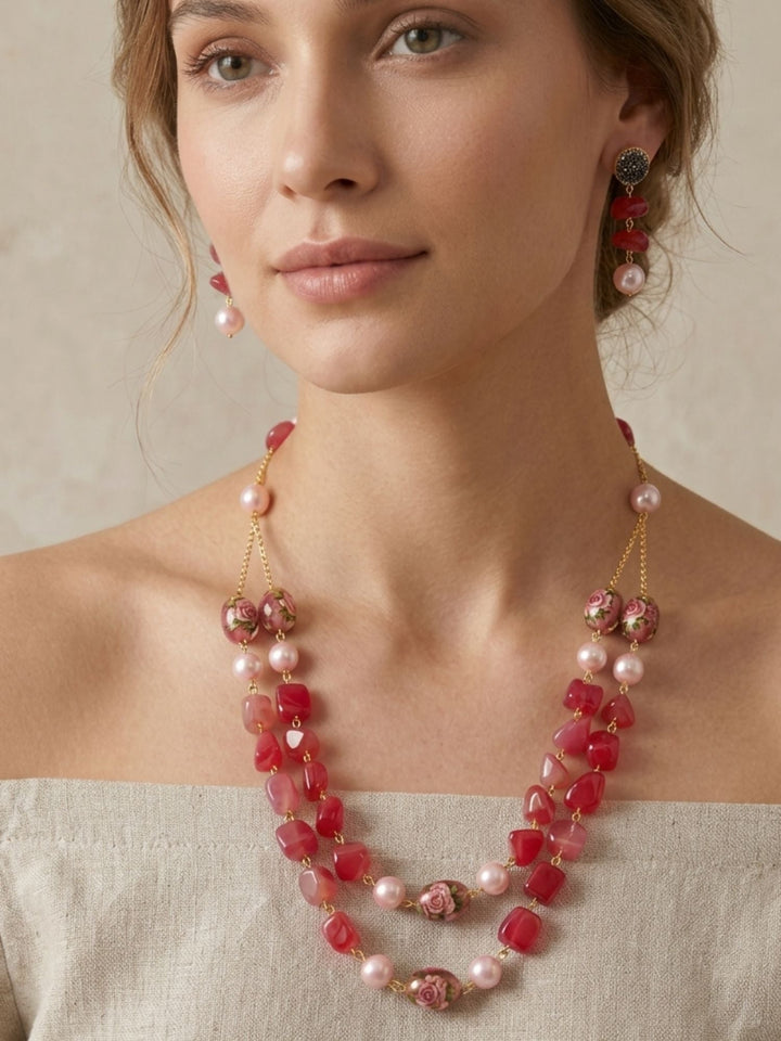 Floral Pearl Layered Mala Set – Elegant Wedding Glam | SHOBITAM