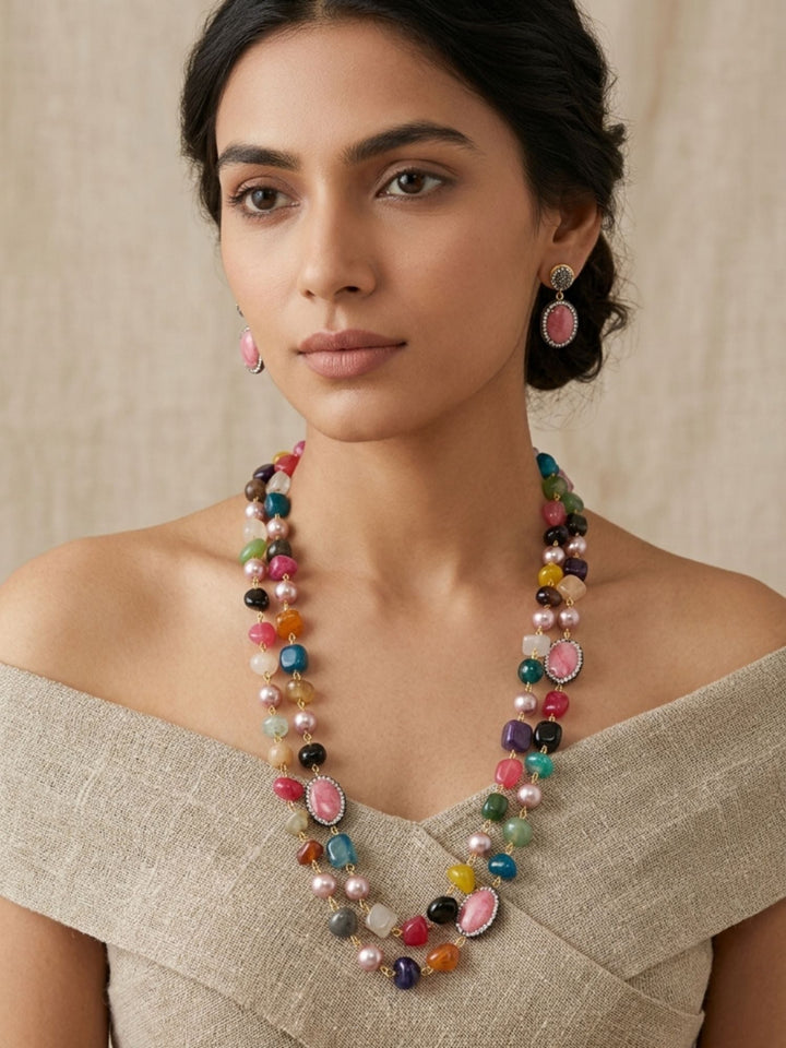 Double Layer Pearl Mala Set – Timeless Festive Elegance | SHOBITAM