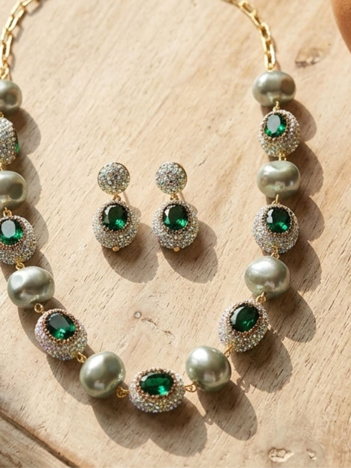 Emerald Green Pearl Mala Set  – Timeless Festive Elegance | SHOBITAM