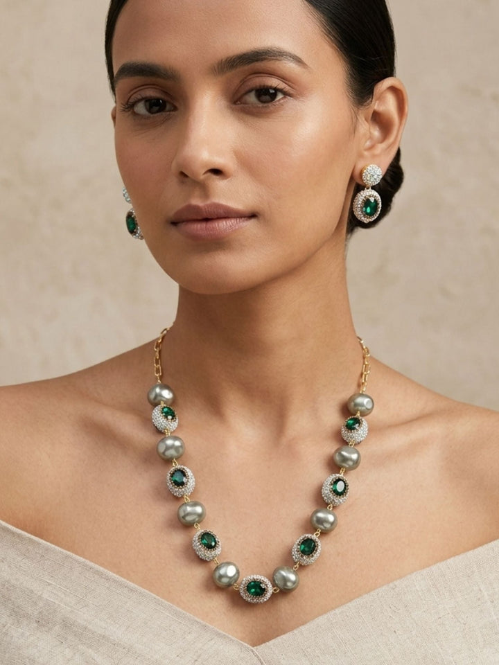 Emerald Green Pearl Mala Set  – Timeless Festive Elegance | SHOBITAM