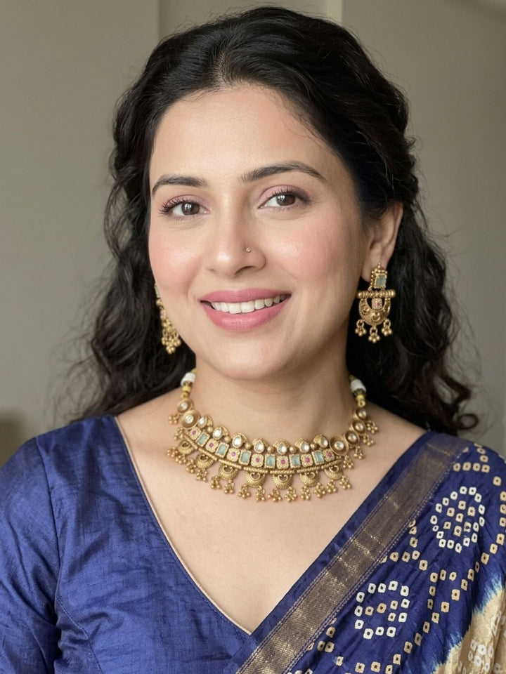 Gold Mini Choker Necklace Set | SHOBITAM