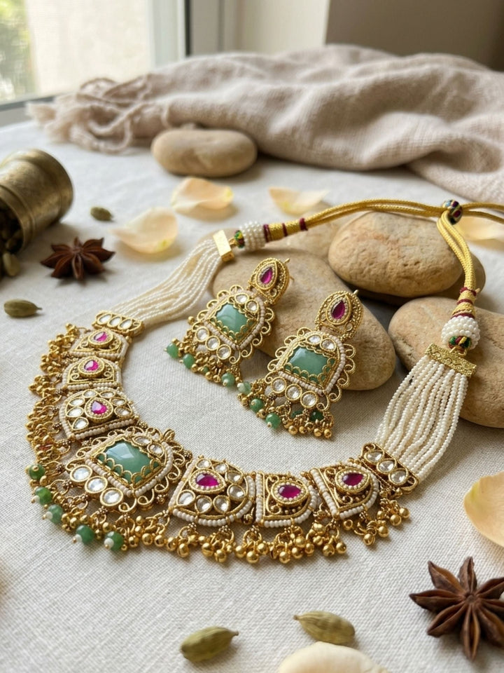 Wedding Gold Chorski Necklace Set | SHOBITAM