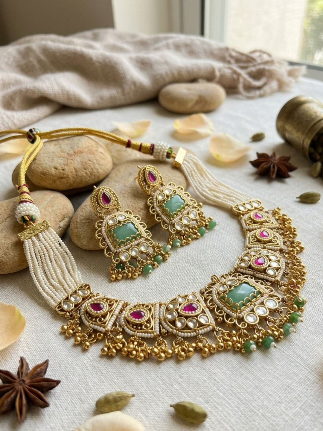 Wedding Gold Chorski Necklace Set | SHOBITAM