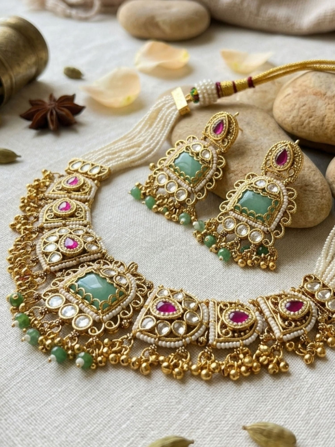 Wedding Gold Chorski Necklace Set | SHOBITAM