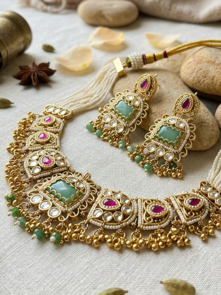 Wedding Gold Chorski Necklace Set | SHOBITAM