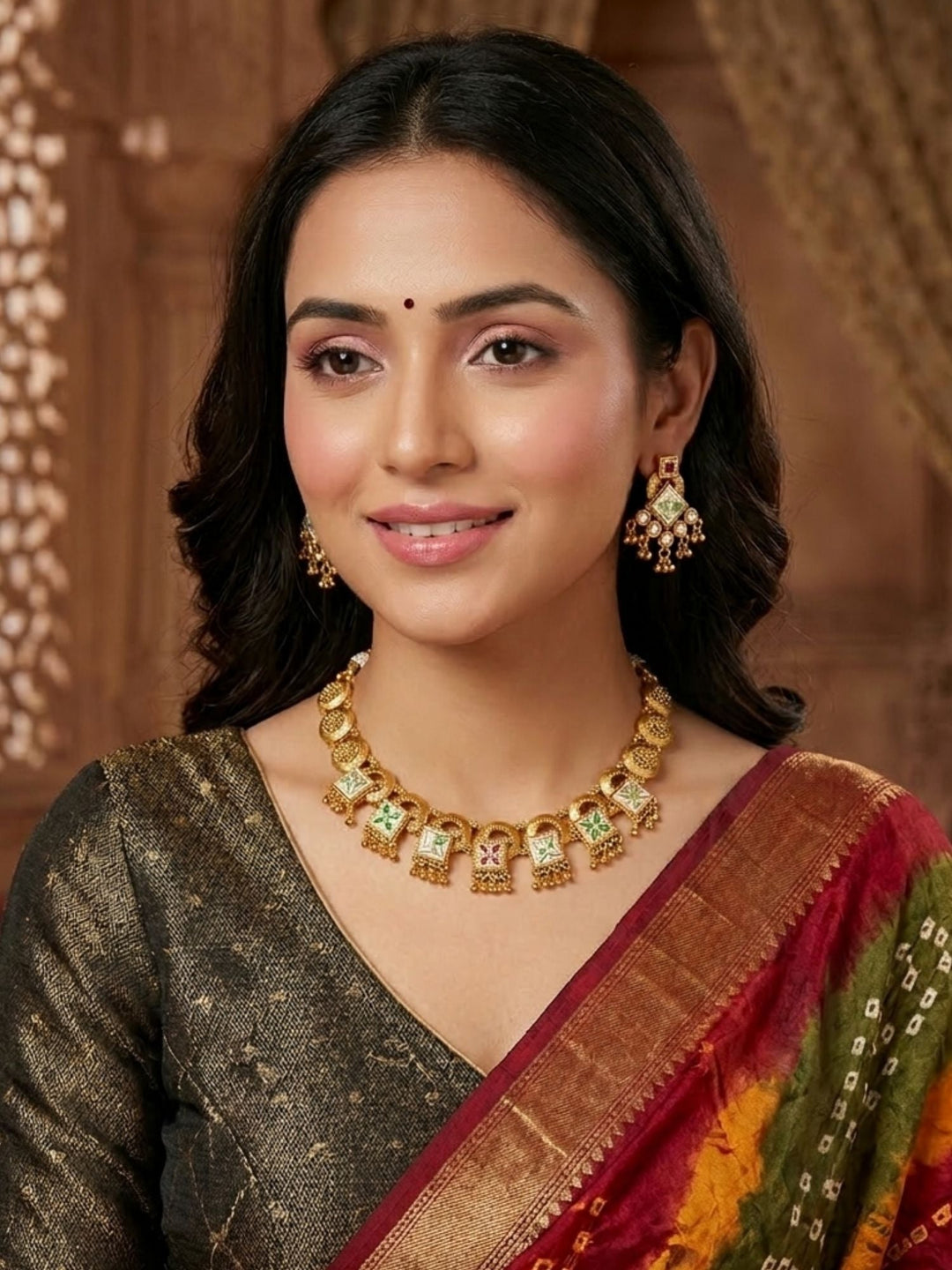 Rajwadi Heritage Gold Necklace Set | SHOBITAM
