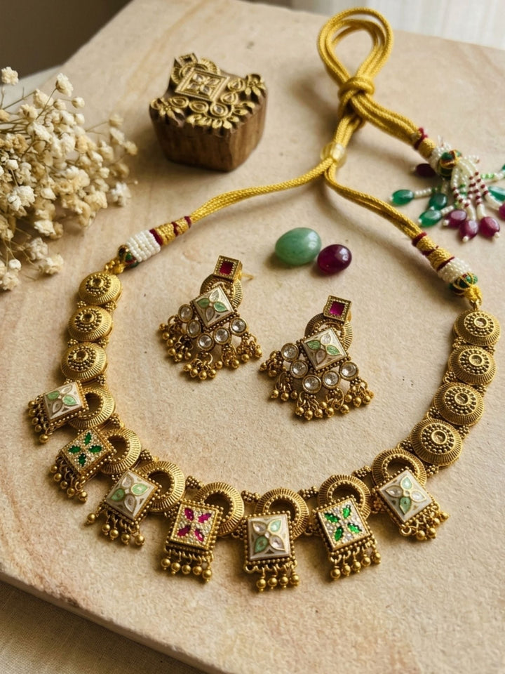 Rajwadi Heritage Gold Necklace Set | SHOBITAM