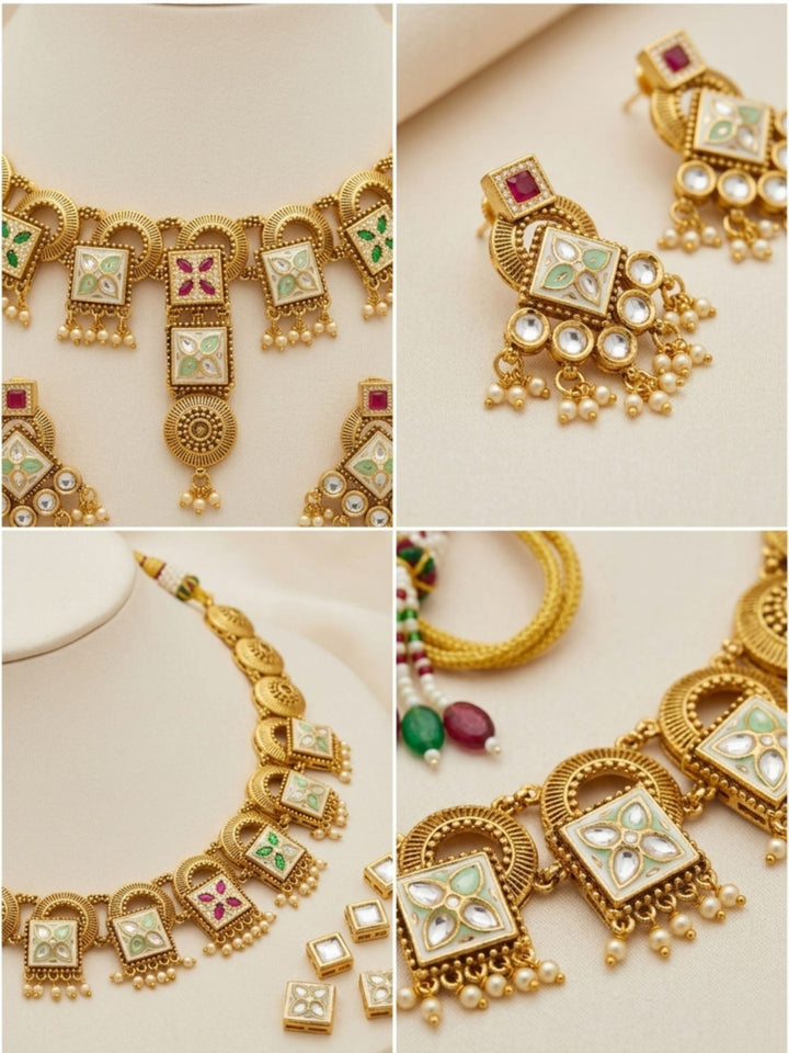Rajwadi Heritage Gold Necklace Set | SHOBITAM
