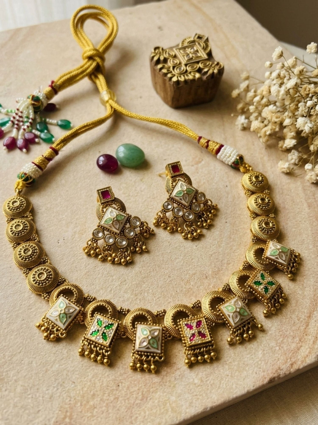 Rajwadi Heritage Gold Necklace Set | SHOBITAM