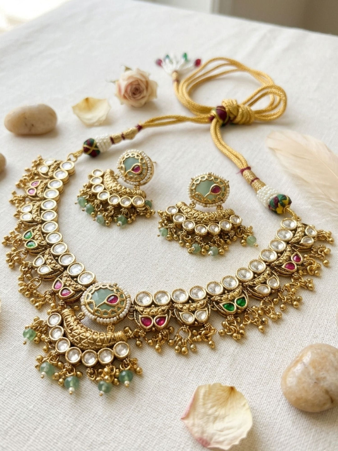 Gold Antique Polki Necklace Set | SHOBITAM