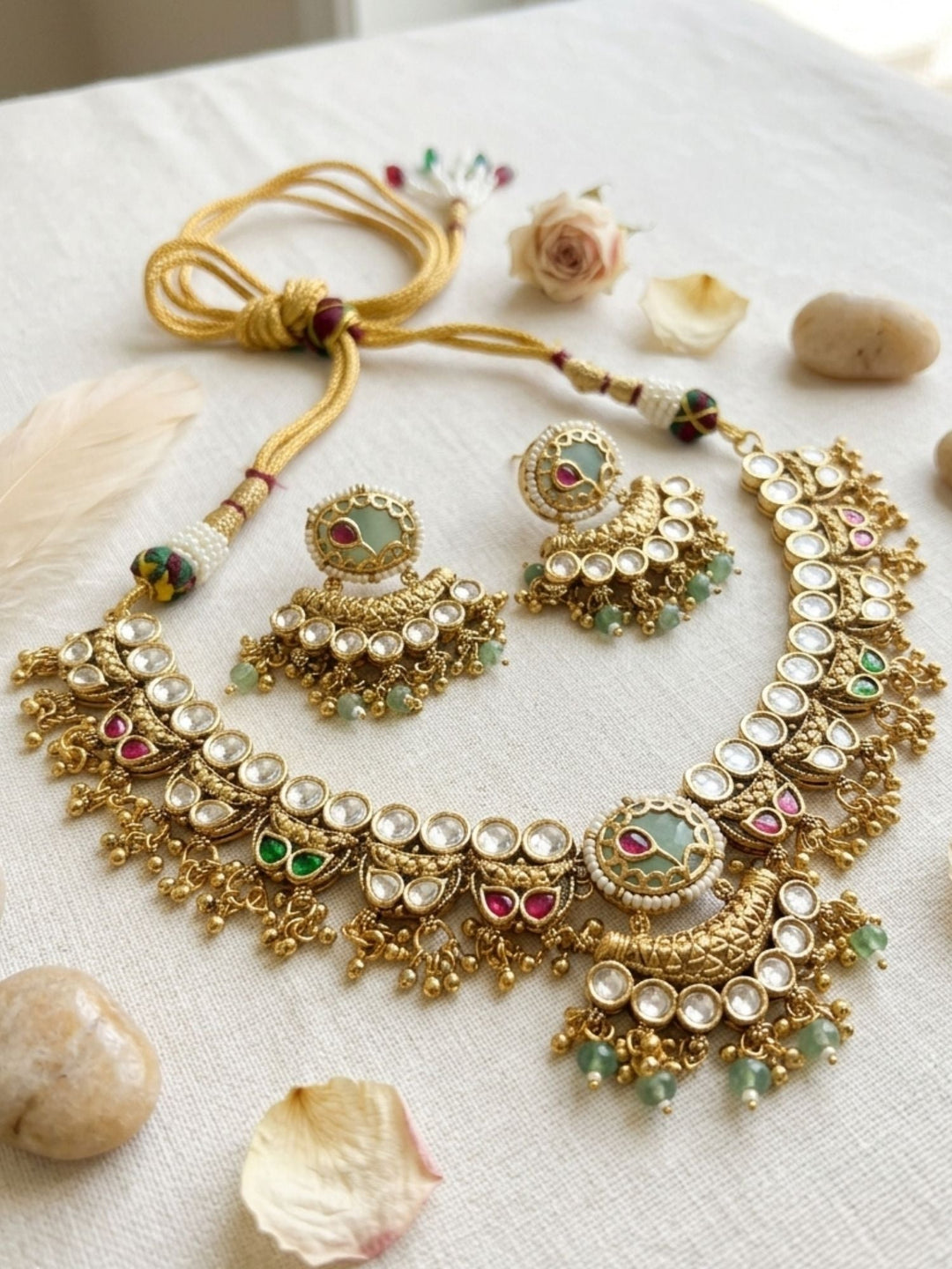 Gold Antique Polki Necklace Set | SHOBITAM