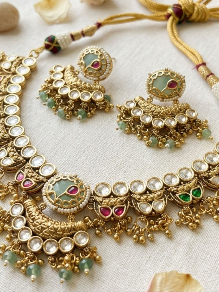 Gold Antique Polki Necklace Set | SHOBITAM