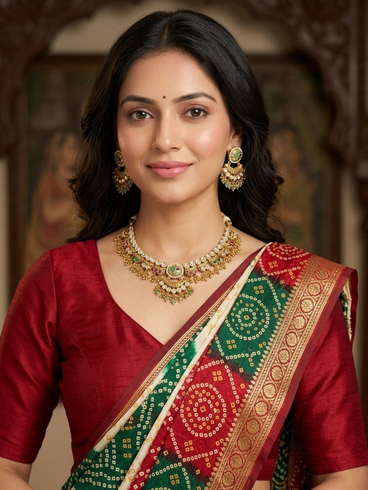 Gold Antique Polki Necklace Set | SHOBITAM