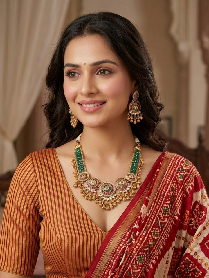 Heritage Jadau Emerald Necklace Set | SHOBITAM