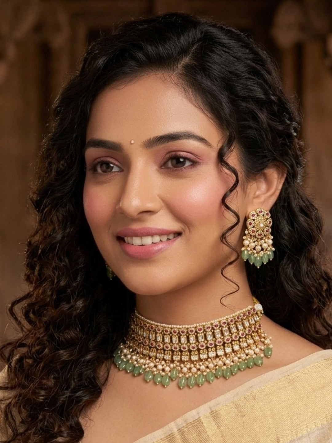 Antique Polki Choker Necklace Set | SHOBITAM