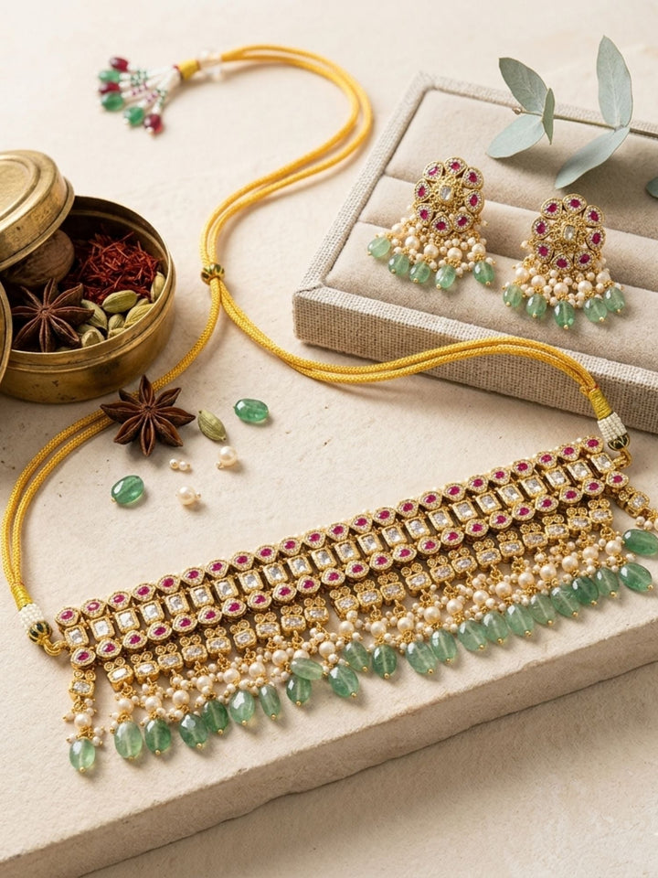 Antique Polki Choker Necklace Set | SHOBITAM