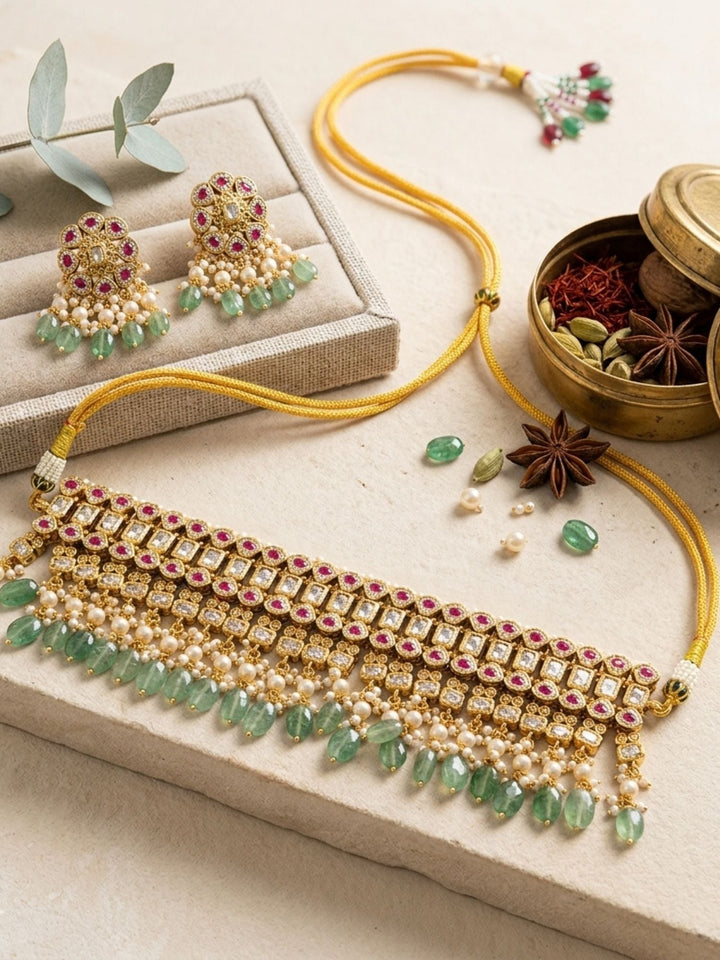 Antique Polki Choker Necklace Set | SHOBITAM
