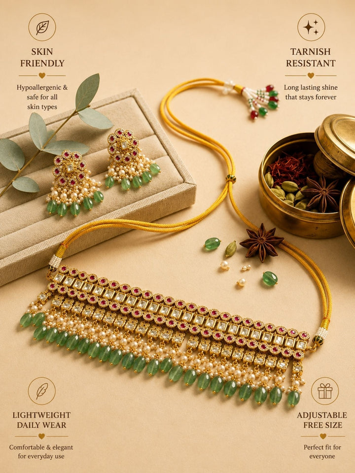Antique Polki Choker Necklace Set | SHOBITAM