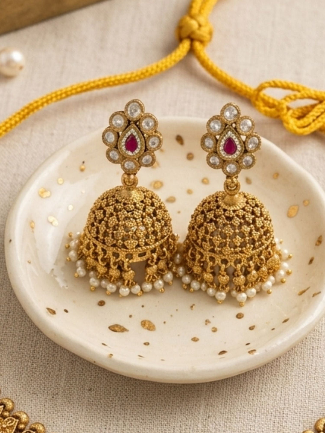 Royal Antique Gold Kundan Choker Set with Statement Pendant & Jhumkas | SHOBITAM