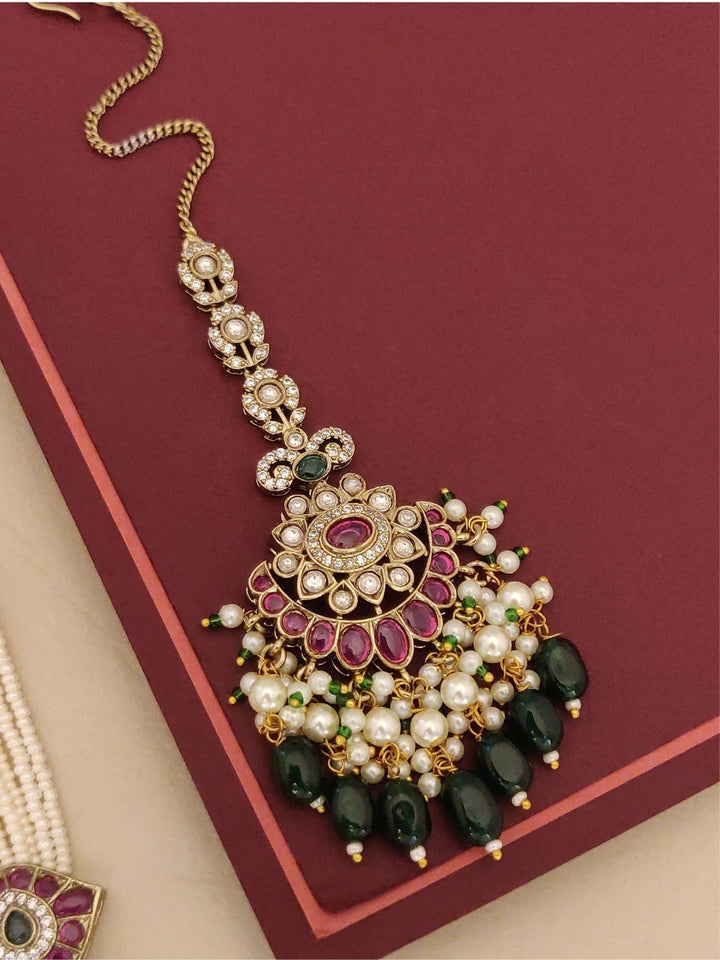 Gold Plated Long Bridal Polki Stone Necklace Set | SHOBITAM