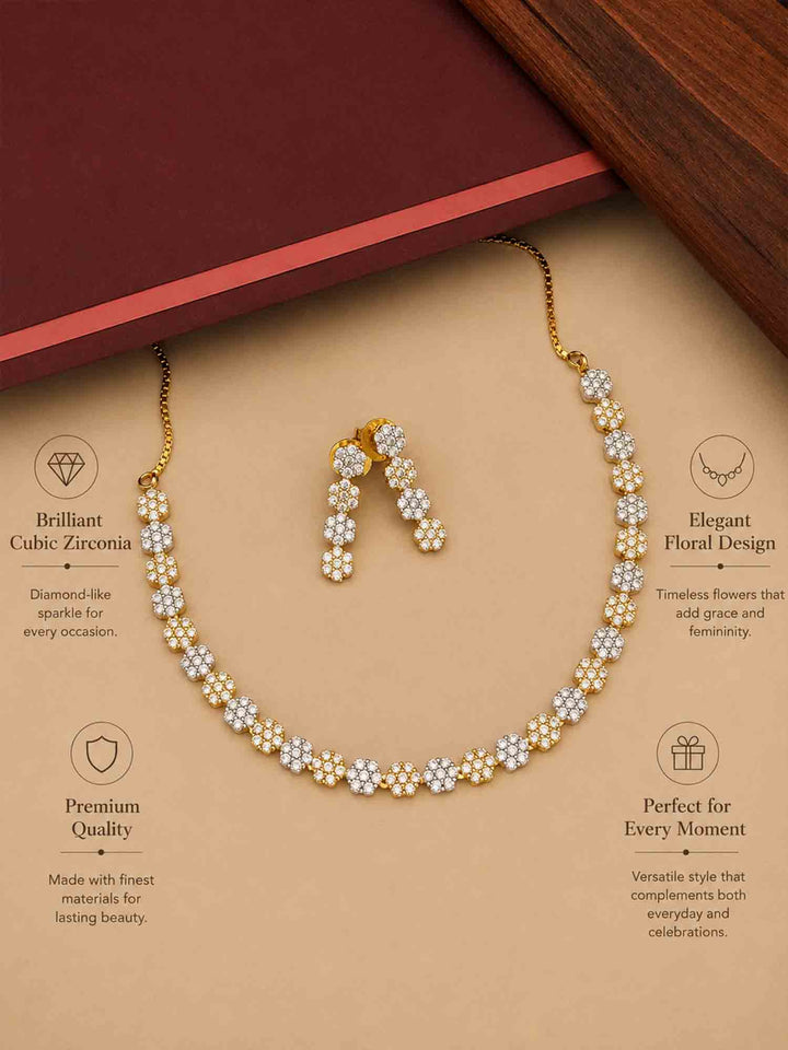 Floral American Diamond Necklace Set | SHOBITAM