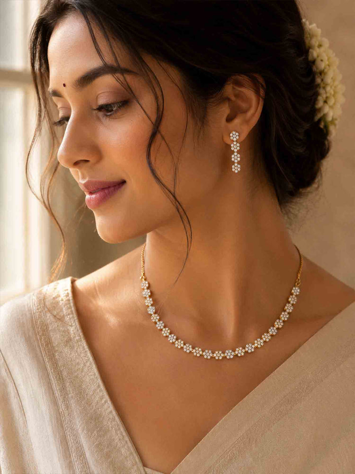 Floral American Diamond Necklace Set | SHOBITAM