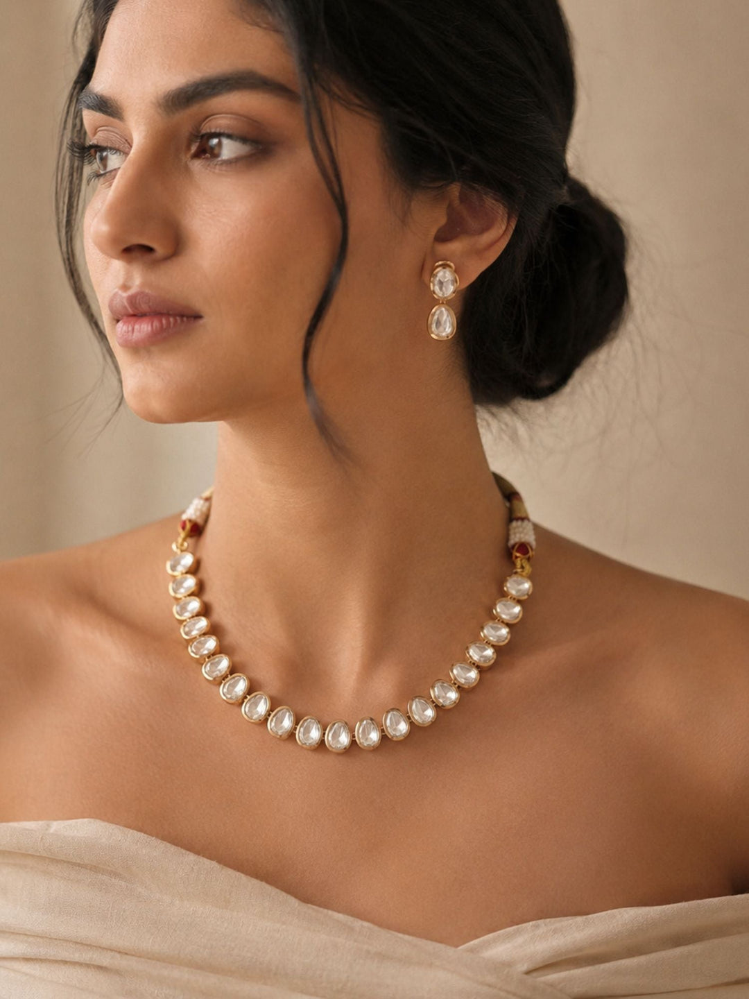 Gold Plated Polki Flower Necklace | SHOBITAM