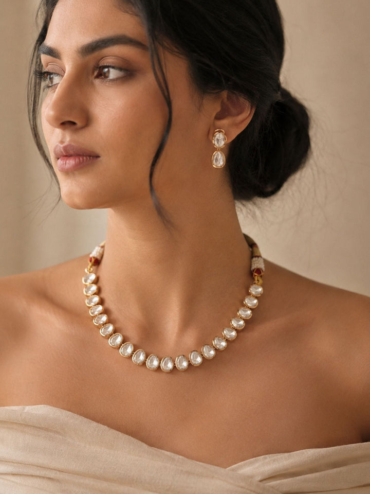 Gold Plated Polki Flower Necklace | SHOBITAM