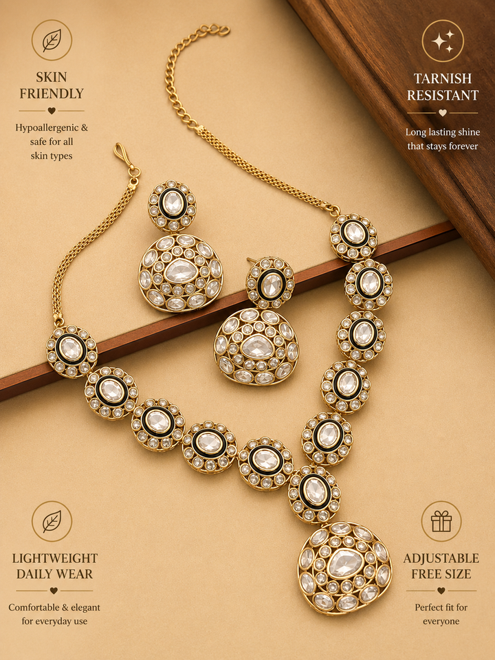 Kundan Polki Necklace Set with Earrings  | Shobitam