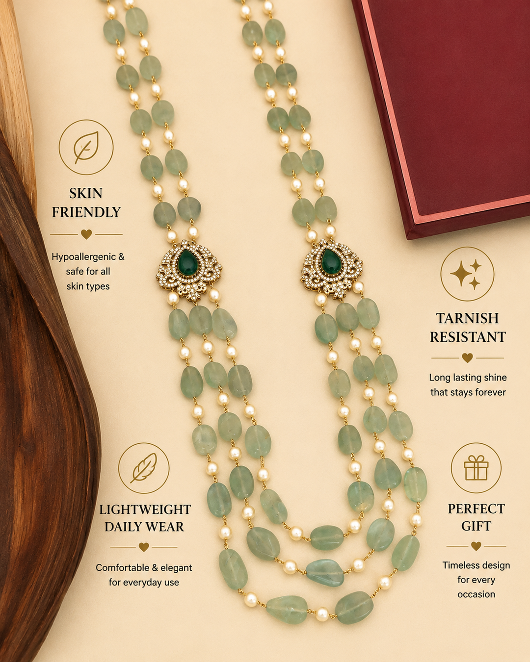 Aqua Green Multi Layer Mala Necklace – Elegant Ethnic Glam |SHOBITAM