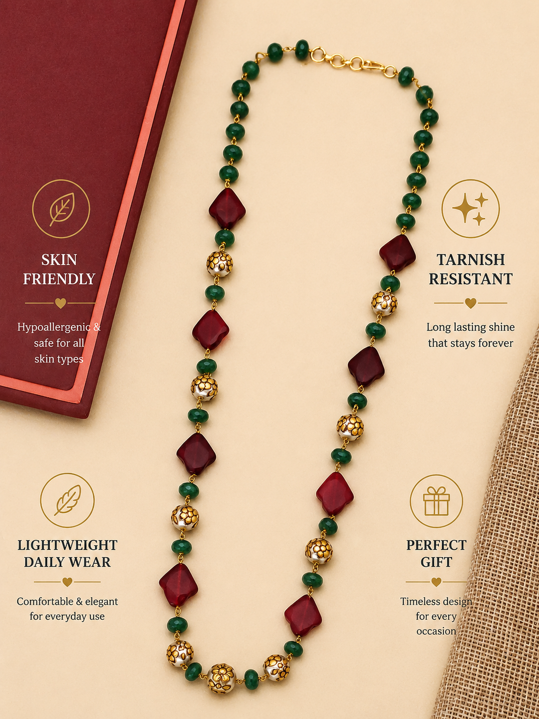 Gold Plated Jaipuri Stones Mala | SHOBITAM