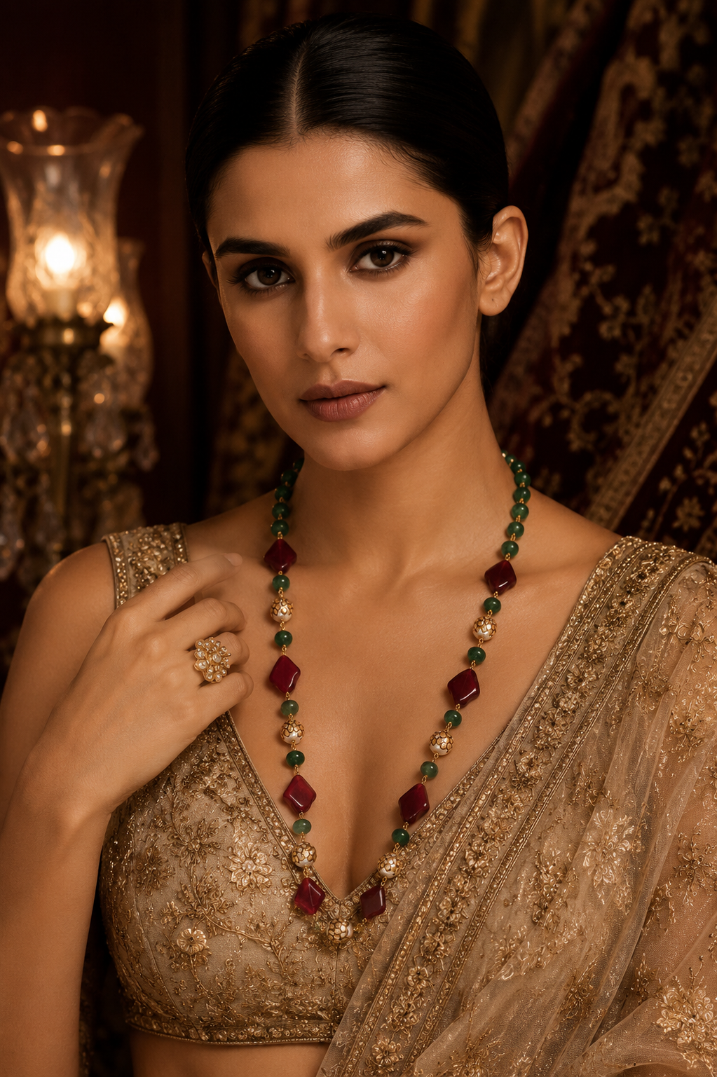 Gold Plated Jaipuri Stones Mala | SHOBITAM
