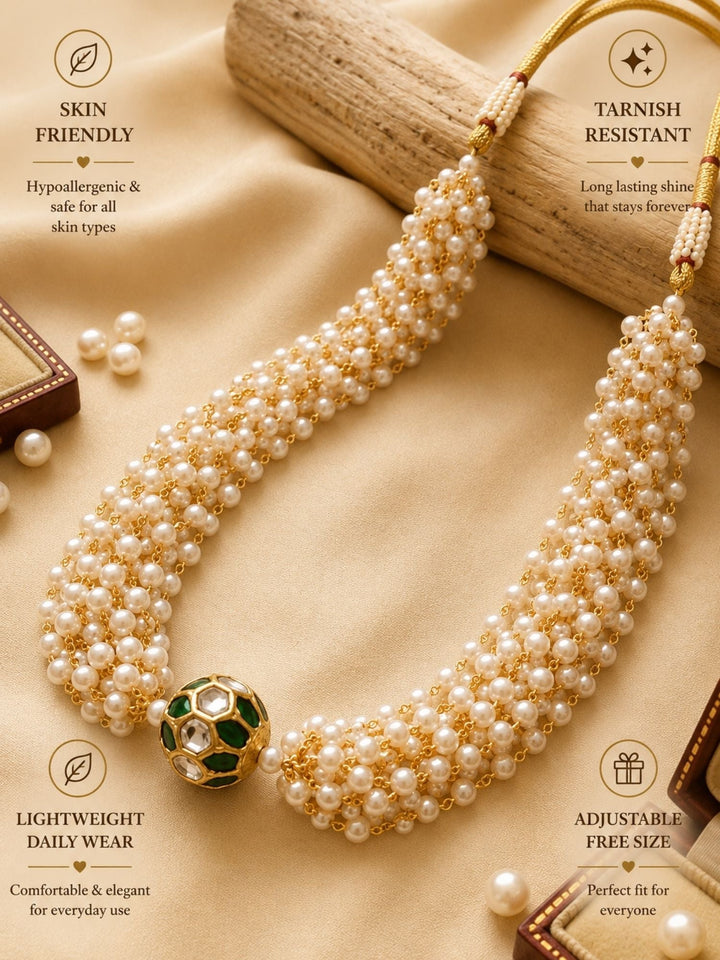 Multi Layer Pearl Choker Necklace with Kundan Bead  | Shobitam