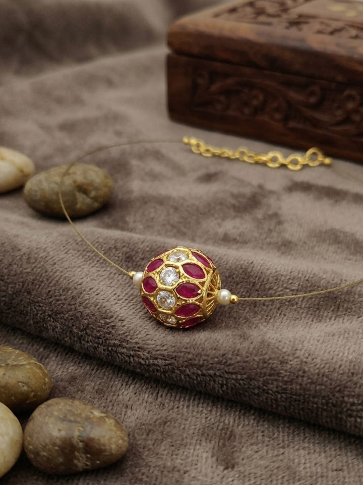 Minimal Gold Plated Necklace with Ruby Stone Charm | SHOBITAM