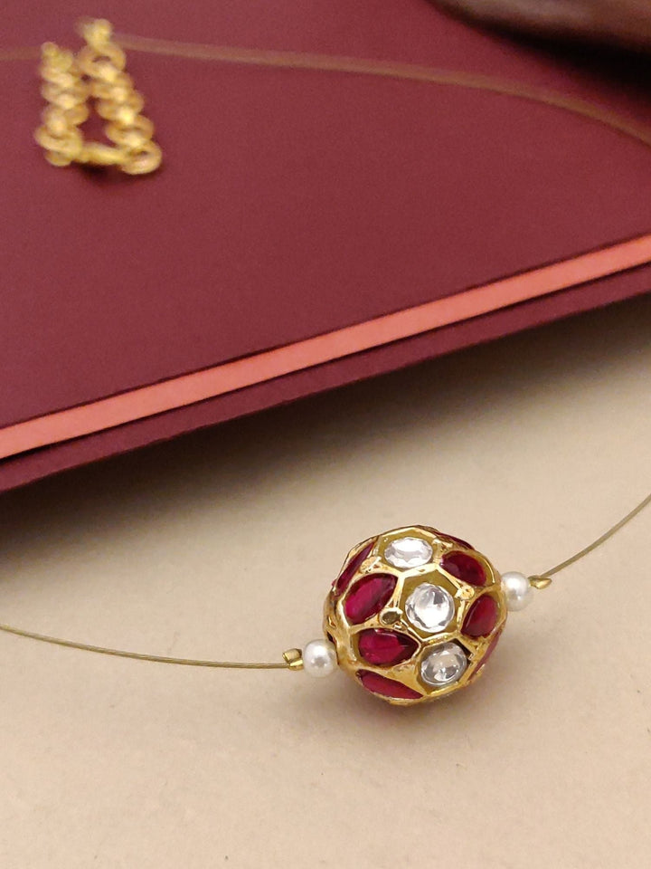 Minimal Gold Plated Necklace with Ruby Stone Charm | SHOBITAM