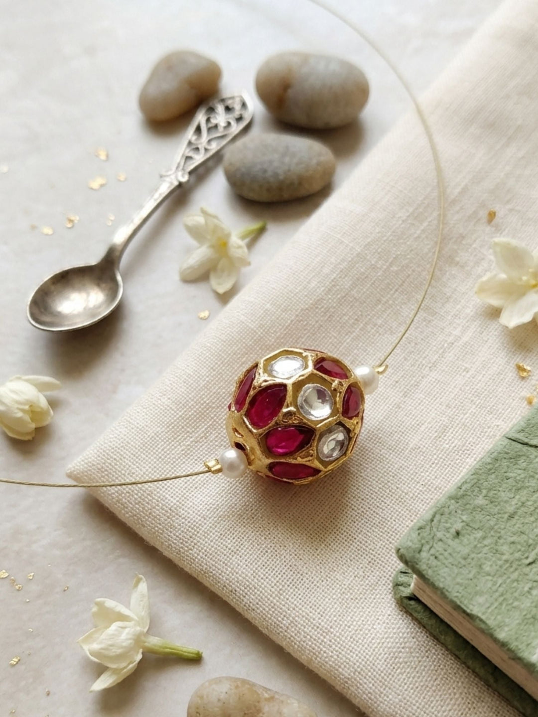 Minimal Gold Plated Necklace with Ruby Stone Charm | SHOBITAM