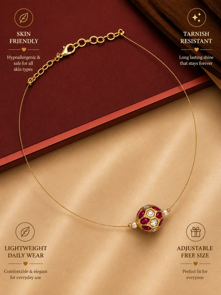 Minimal Gold Plated Necklace with Ruby Stone Charm | SHOBITAM