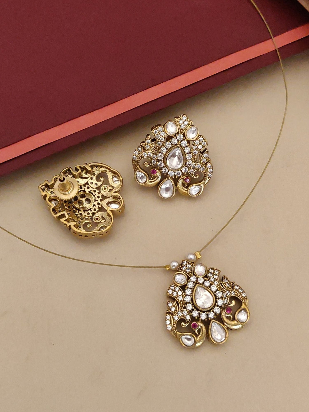 Minimal Gold Plated Invisible Peacock Necklace Pendant & Stud Earrings Set | Shobitam