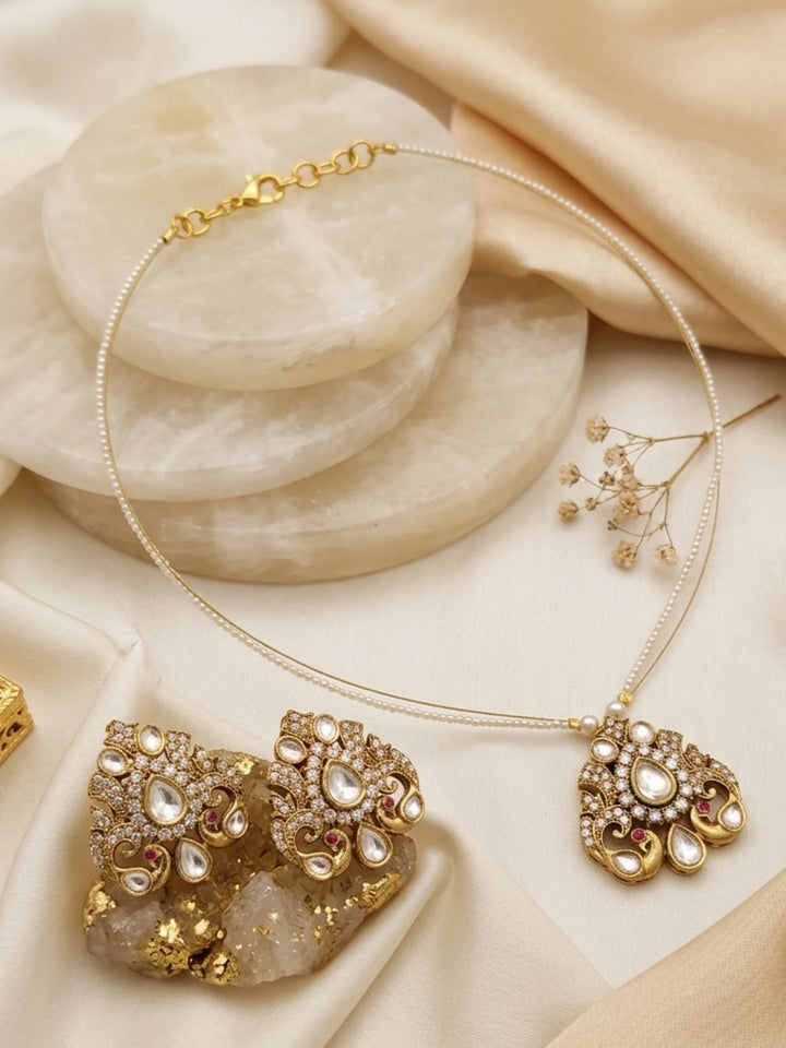 Minimal Gold Plated Invisible Peacock Necklace Pendant & Stud Earrings Set | Shobitam