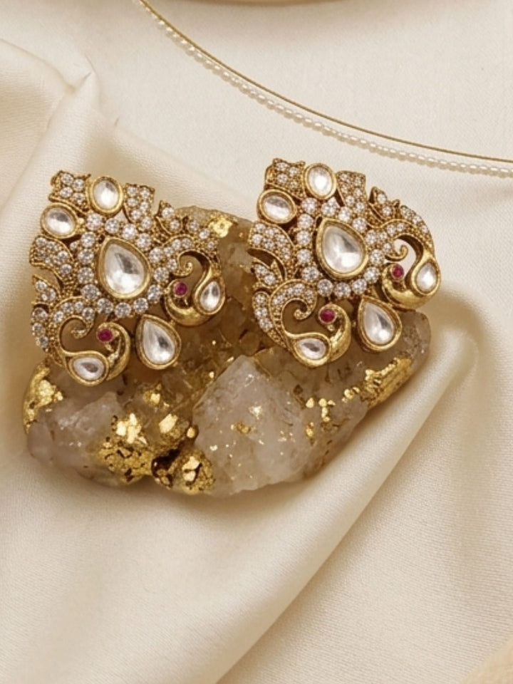 Minimal Gold Plated Invisible Peacock Necklace Pendant & Stud Earrings Set | Shobitam